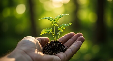 A Hand Gently Holding a Delicate Fern Sprout, Symbolizing New Growth and Environmental Conservation