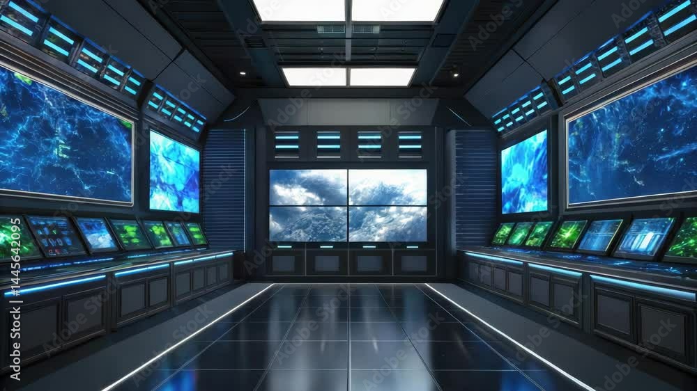 Aufkleber a futuristic command center visualizing weather data in a holographic format.