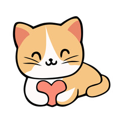 Cat hugging love sign. Pet vector illustration