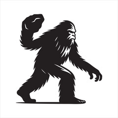 Fototapeta premium Bigfoot Ready to Throw a Rock – Refined Head and Silhouette Vector