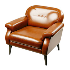 Elegant vintage leather armchair with curved armrests and modern design, perfect for stylish living rooms, offices, or cozy reading nooks