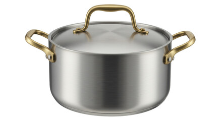 Isolated Stainless Steel Cooking Pot with Golden Handles Ready for Culinary Creations