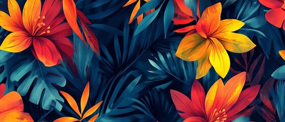 Elegant Vector Floral Summer Seamless Pattern with Watercolor Elements