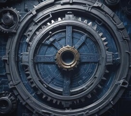 Fototapeta premium Stylized blueprint photo effect on a complex gear system image , mechanism, overlay
