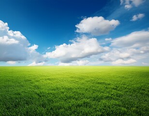 Fototapeta premium green grass field with blue sky ad white cloud nature landscape background