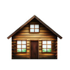 Cozy wooden house with a pitched roof, symmetrical , and a front door, showcasing rustic architecture on a clear day, perfect for home and real estate themes