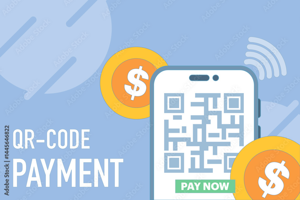 Poster payment concept using qr. payment system for secure qr transactions, digital payments. qr code and m