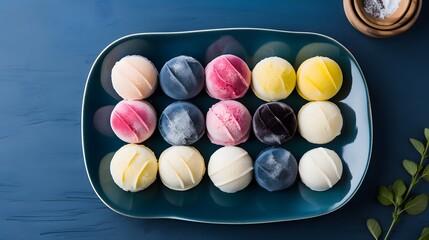 Delightful homemade mochi ice cream assortment on a plate culinary background aesthetic display food photography