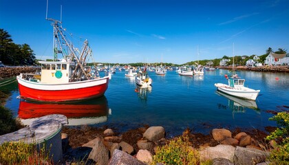 fishing boats docked in perkins cove ogunquit on coast of maine south of portland usa
