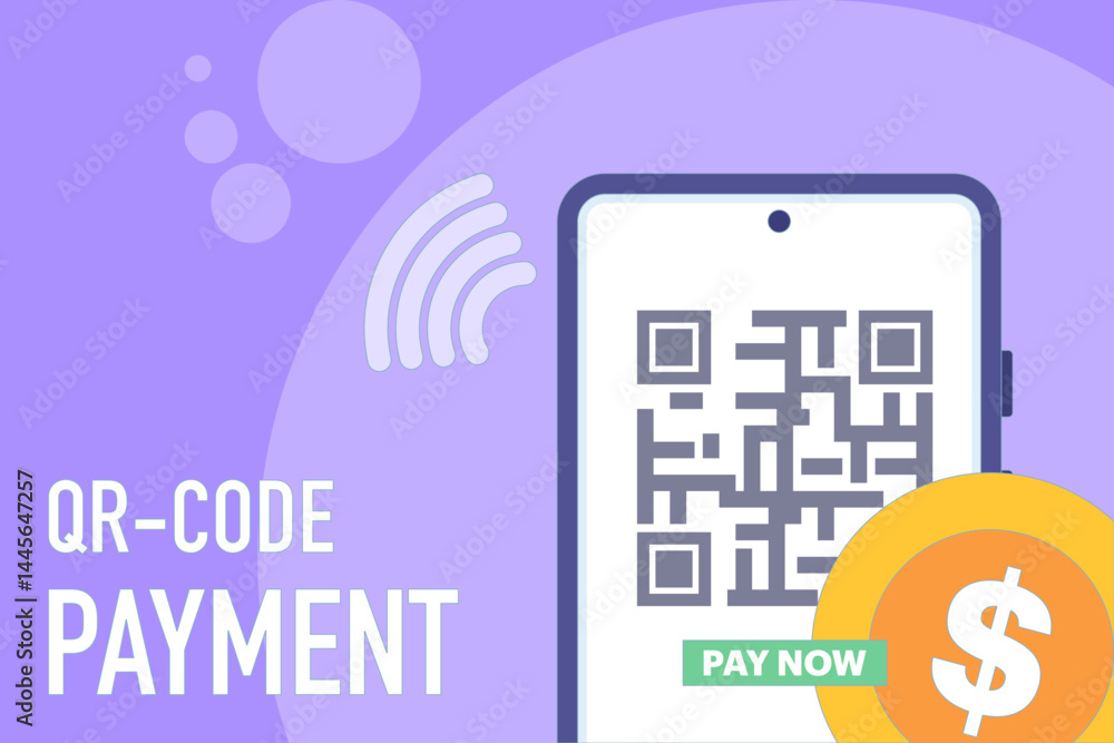 Poster payment concept using qr. payment system for secure qr transactions, digital payments. qr code and m