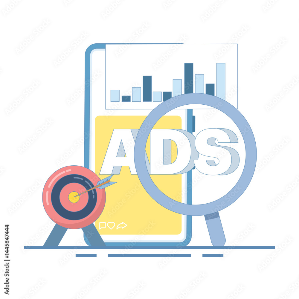 Poster mobile advertising strategy concept. native advertising and programmatic targeting for mobile device