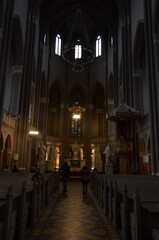 Fototapeta premium inside the famous Markt Kirche in Wiesbaden, a brick building in neo-Gothic style