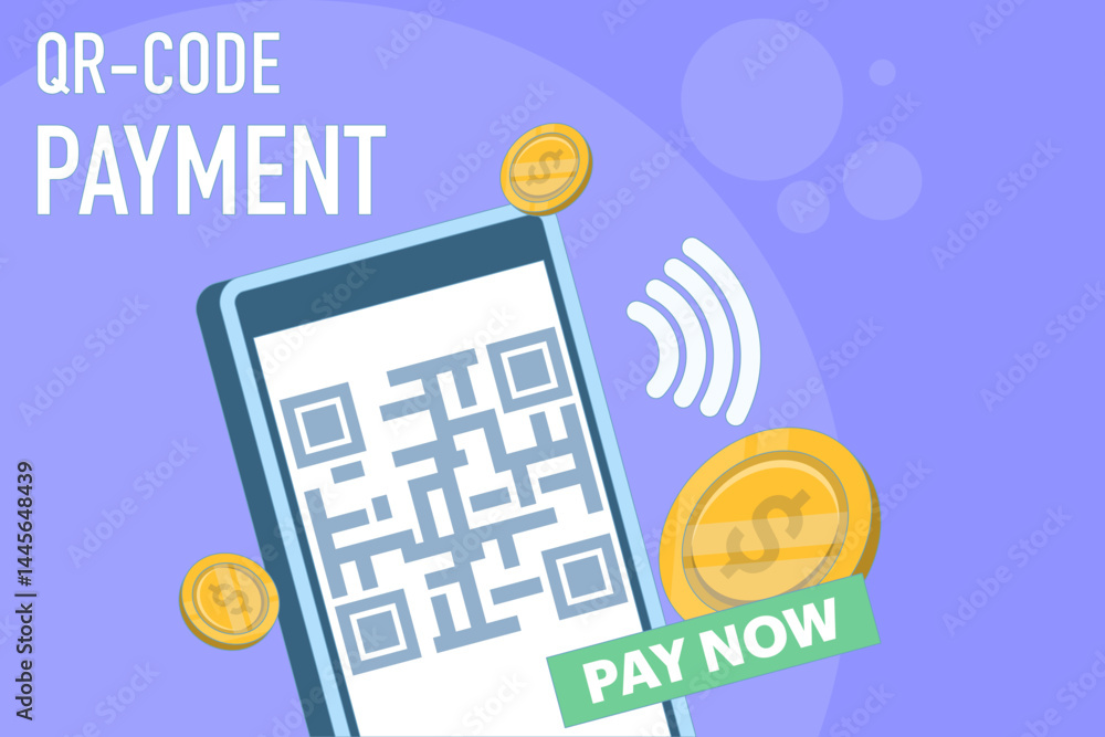 Poster payment concept using qr. payment system for secure qr transactions, digital payments. qr code and m