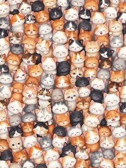 Fototapeta premium Seamless pattern of thousands of cute fluffy cats in various colors packed tightly together