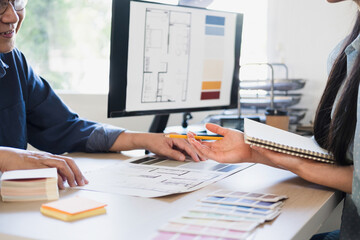 Architect could develop a concept for the design house in modern office.