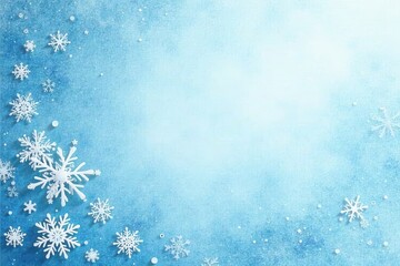 Winter Wonderland Background with Delicate Snowflakes on a Light Blue Textured Surface