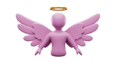 Isolated Pink Angel Figure with Halo and Wings