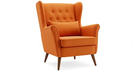 Fototapeta premium Stylish Orange Wingback Armchair on White Background Modern Furniture Interior Design