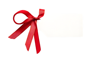Elegant Name Tag with Red Ribbon on Transparent Background