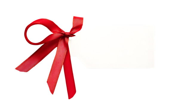 Elegant Name Tag with Red Ribbon on Transparent Background