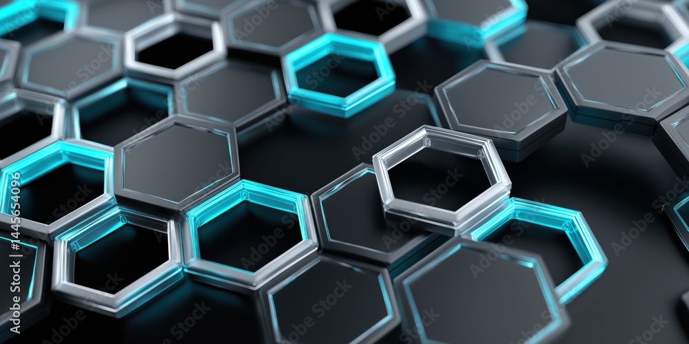 Poster a close up of a black and blue hexagonal pattern. the blue color is the dominant color of the patter
