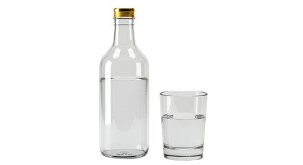 Isolated Glass of Water Beside a Clear Bottle