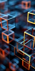 A close up of a bunch of cubes in different sizes and colors. The cubes are arranged in a way that creates a sense of depth and dimension. Scene is one of complexity and intricacy