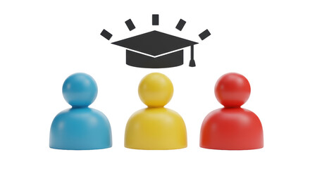 Isolated Graduation Hat with Three Colorful Figures
