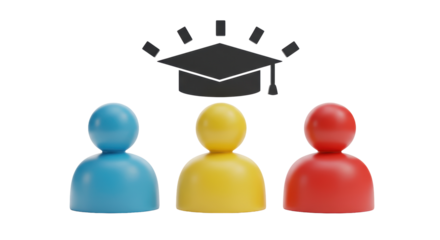 Isolated Graduation Hat with Three Colorful Figures
