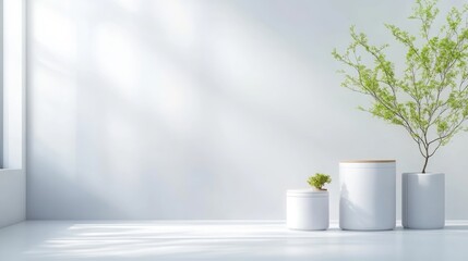Minimalist Modern Interior Scene with Sunlight and Plants