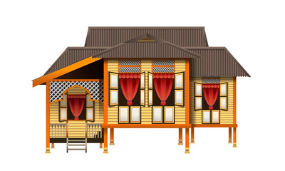 Vector of a traditional Malay house in Malaysia, also known as rumah kampung. With various types and colors options.