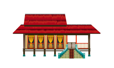 Vector of a traditional Malay house in Malaysia, also known as rumah kampung. With various types and colors options.