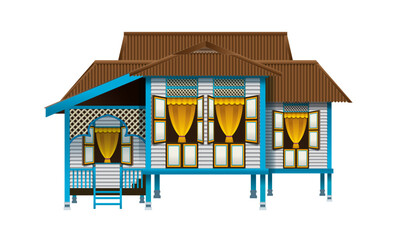 Vector of a traditional Malay house in Malaysia, also known as rumah kampung. With various types and colors options.