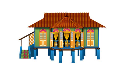 Vector of a traditional Malay house in Malaysia, also known as rumah kampung. With various types and colors options.