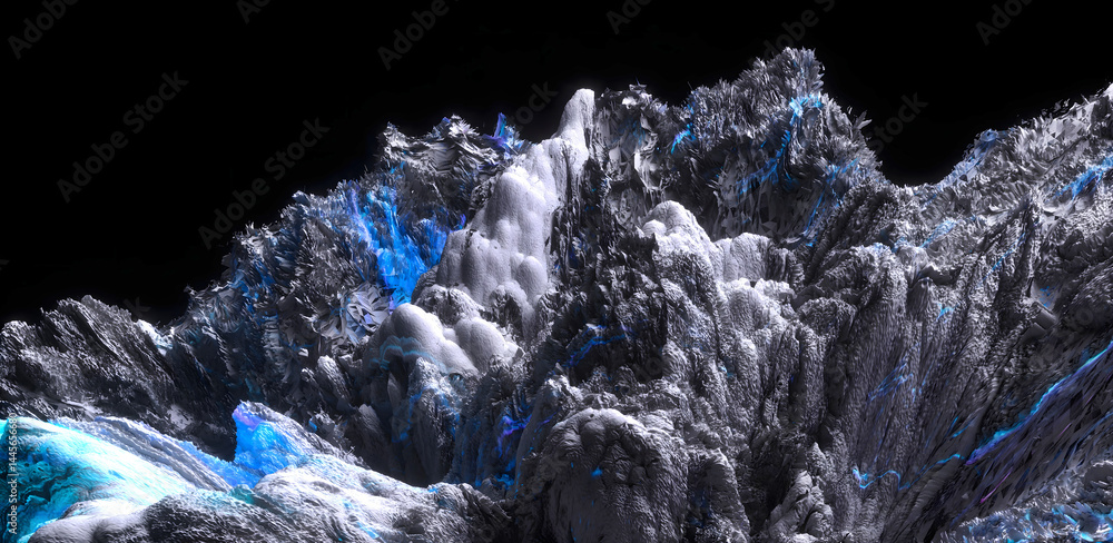 Poster 3d render of abstract art with surreal mineral geology stone object ocean coral reef or asteroid or 