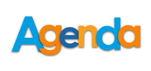 AGENDA blue and orange typography banner on transparent background