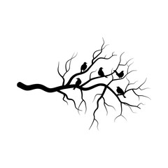 Silhouette of Birds Perched on Tree Branch. Minimalist Nature Design. Vector Illustration