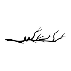 Silhouette of Birds Perched on Tree Branch. Minimalist Nature Design. Vector Illustration