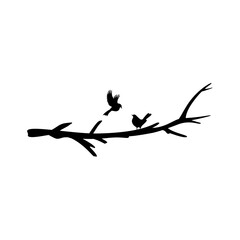 Silhouette of Birds Perched on Tree Branch. Minimalist Nature Design. Vector Illustration