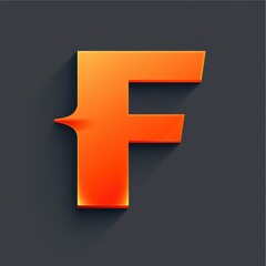 Fototapeta premium Bold orange letter F with smooth 3D effect and angular edges, strong contrast on dark gray background.