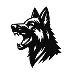 Naklejka premium Howling wolf head in bold black and white silhouette style, fierce animal logo vector illustration