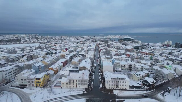 Urban European City Buildings And Streets During Cold Evening In Reykjavik, Iceland.
