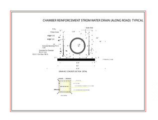 Autocad strom water pipe drain along road  chamber reinforcement and typical section 