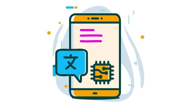 Instantly accurate language translation using llm animation app translating text documents with ai animated video Artificial general intelligence clip Natural Language Processing footage ML bot motion