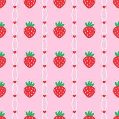 Wild Strawberry seamless pattern with botanical and floral details. Great for romantic summer-themed textiles, wrapping paper, and nursery decor