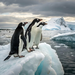 Obraz premium Penguins on Iceberg in Antarctic Wildlife 