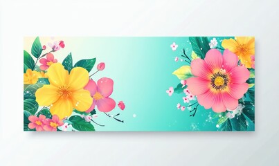 Spring Sale Horizontal Banner with Colorful Flowers Background for Discount Promotions and Invitations. AI generated illustration.