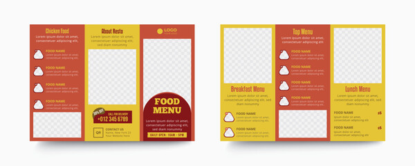 Restaurant trifold brochure menu template design