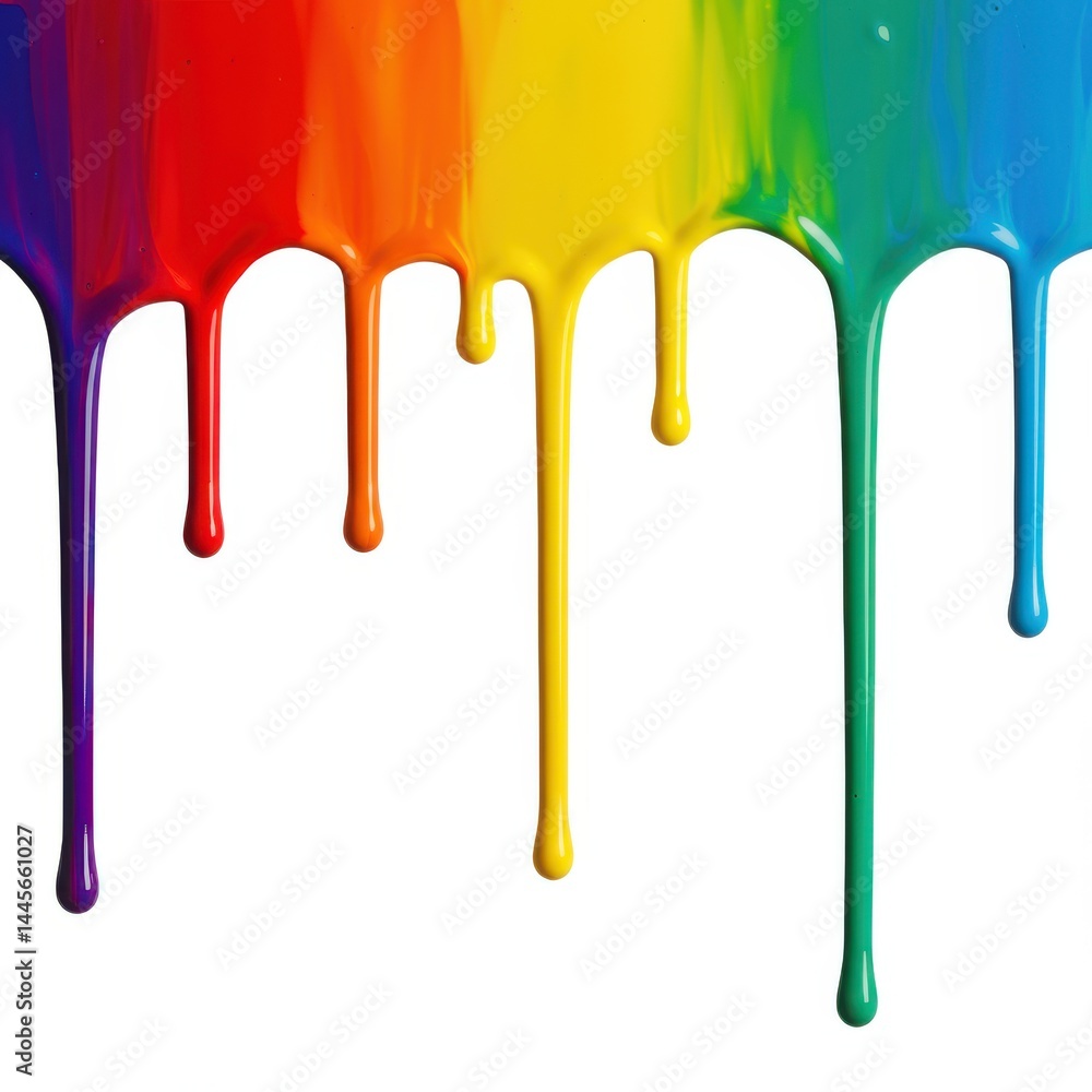 Poster colorful paint dripping down a white surface creating a vibrant and artistic visual display of color
