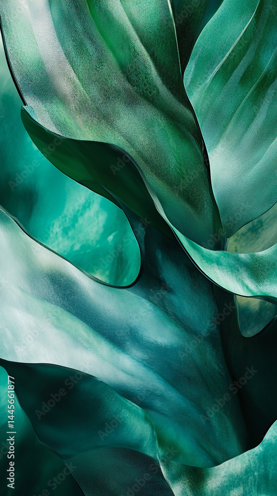 Aufkleber abstract image of teal and green flowing leaves, creating a smooth, textured surface. symbolizes nat